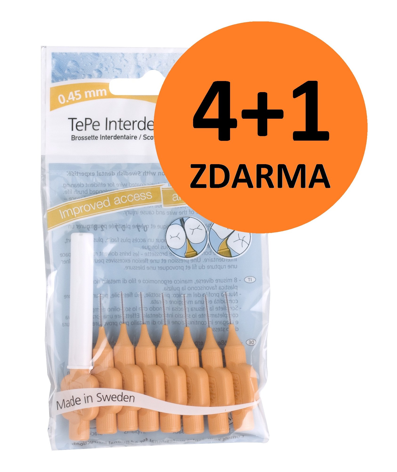 TePe 0,45 medzizubné kefky oranžové 8 ks - 4+1 ZDARMA