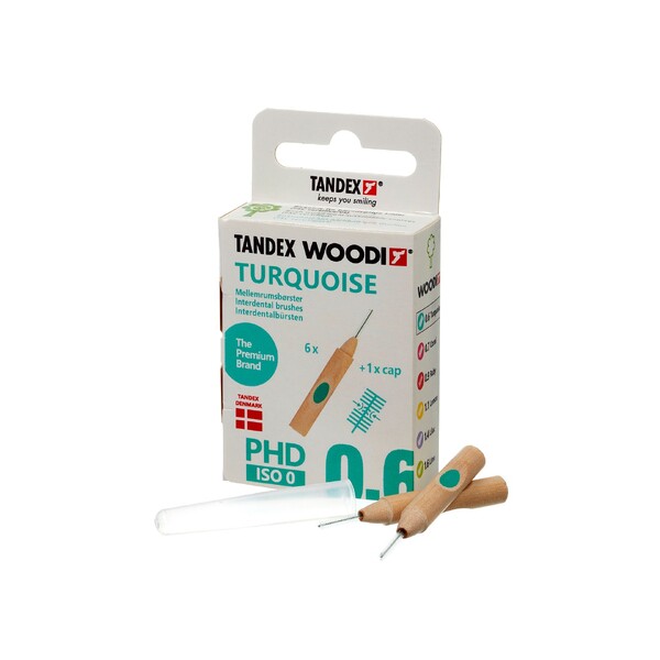 E-shop Tandex Woodi 0,6 Turquoise medzizubná kefka 6 ks