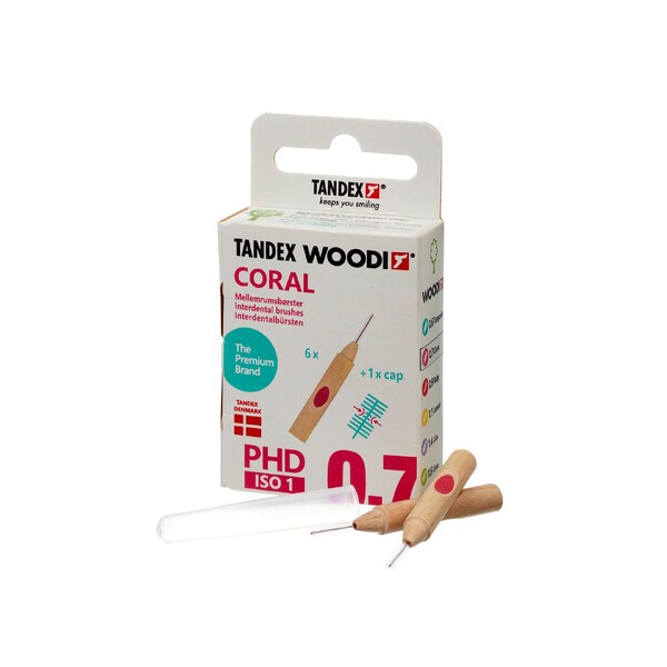 E-shop Tandex Woodi 0,7 Coral medzizubná kefka 6 ks