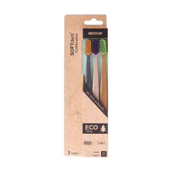 E-shop Softdent Eco Medium zubná kefka 3 ks