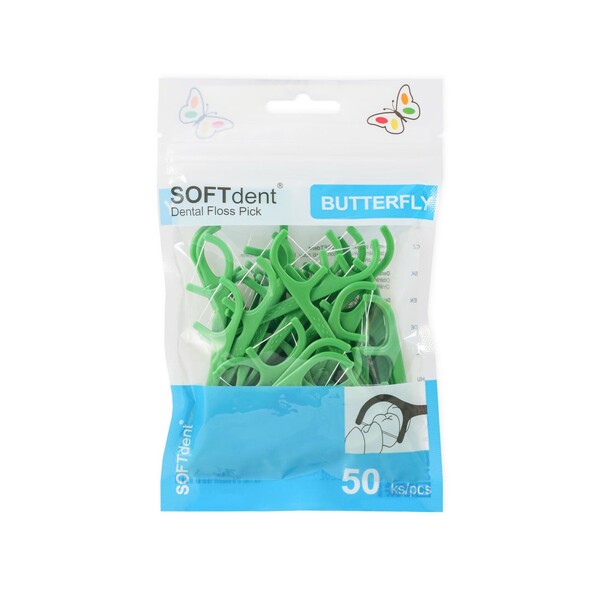 E-shop Softdent Butterfly Flosspicks zubná niť v mečíku 50 ks