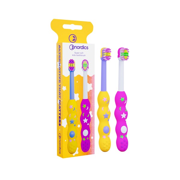 E-shop Nordics Premium Baby Soft 4080 Yellow&Pink detská zubná kefka