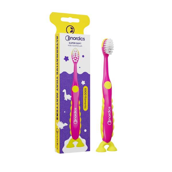 E-shop Nordics Premium Kids Dino Soft 6900 Purple/Yellow detská zubná kefka