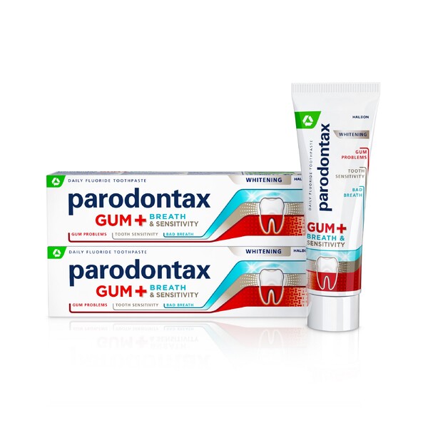 E-shop Parodontax Ďasná + Dych & Citlivé zuby bieliaca zubná pasta 2x75 ml
