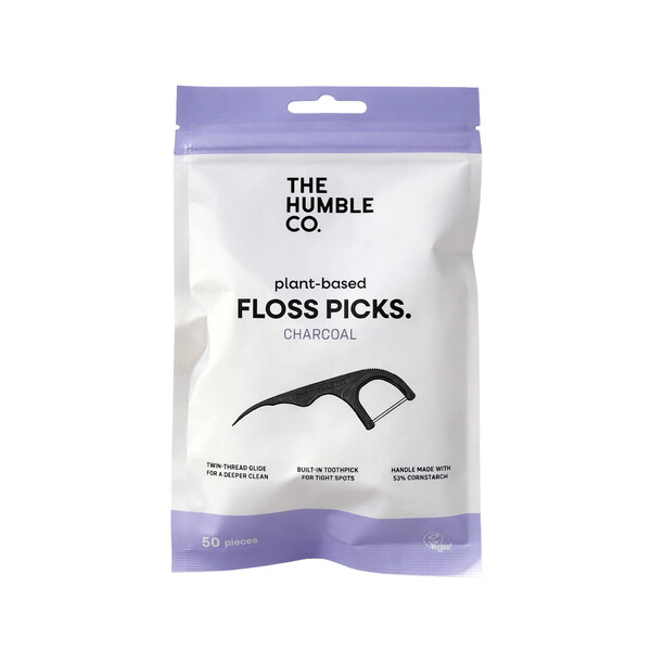 E-shop The Humble Flosspicks Charcoal špáradlo so zubnou niťou 50 ks
