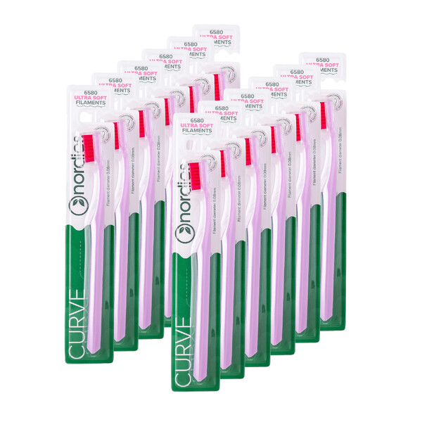 E-shop Nordics Curve Ultra Soft Pink/Red zubná kefka 12 ks