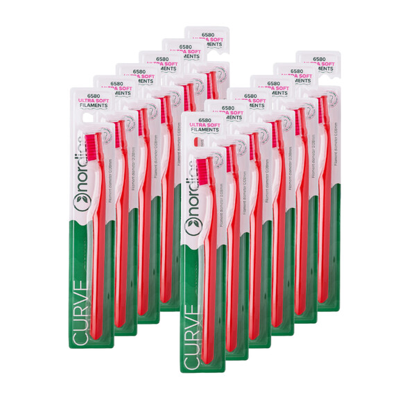 E-shop Nordics Curve Ultra Soft Red/Red zubná kefka 12 ks