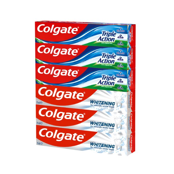 E-shop Colgate White Teeth+Triple Action zubná pasta 6x75 ml