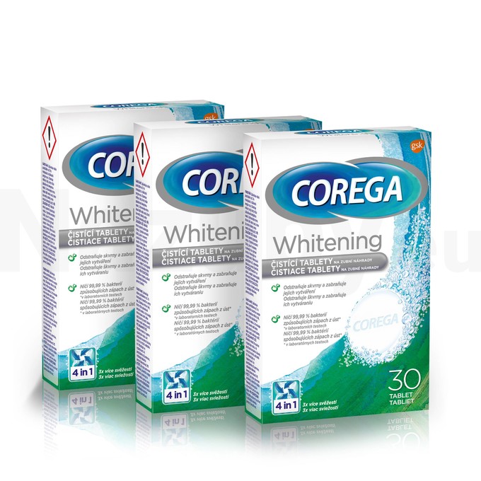 Corega Tabs Whitening čistiace tablety 3x30 ks
