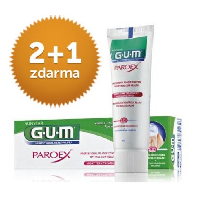 GUM Paroex 0,12% CHX zubná pasta 75ml 2+1 ZDARMA