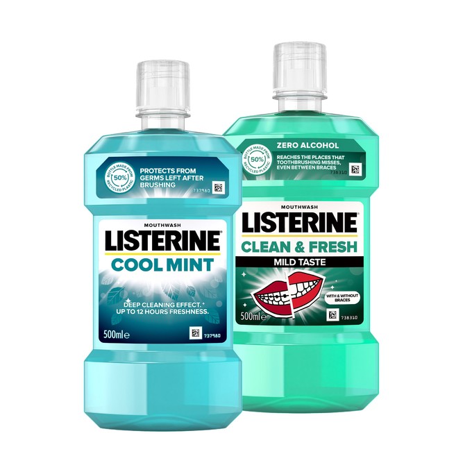 Listerine Duo Coolmint + Clean & Fresh ústna voda 2x500 ml