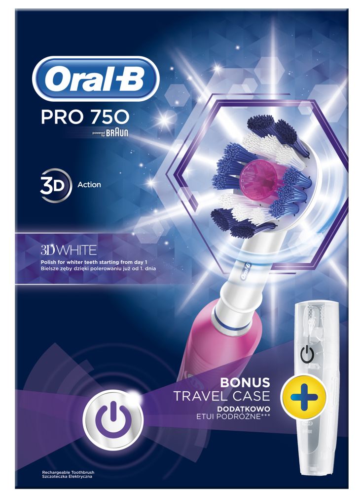 Oral-B PRO 750 3D White zubná kefka PINK