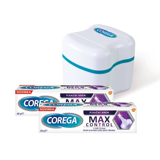 Corega Max Control fixačný krém 2×40 g + dóza na protézu