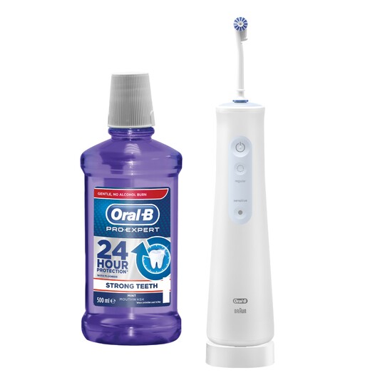 Oral-B AquaCare 4 ústna sprcha + Oral-B Pro-Expert Strong Teeth ústna voda 500 ml