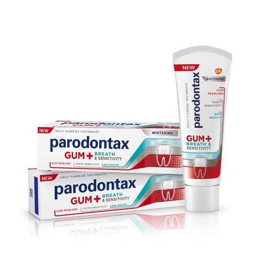 Parodontax Ďasná + Dych & Citlivé zuby bieliaca zubná pasta 2x75 ml