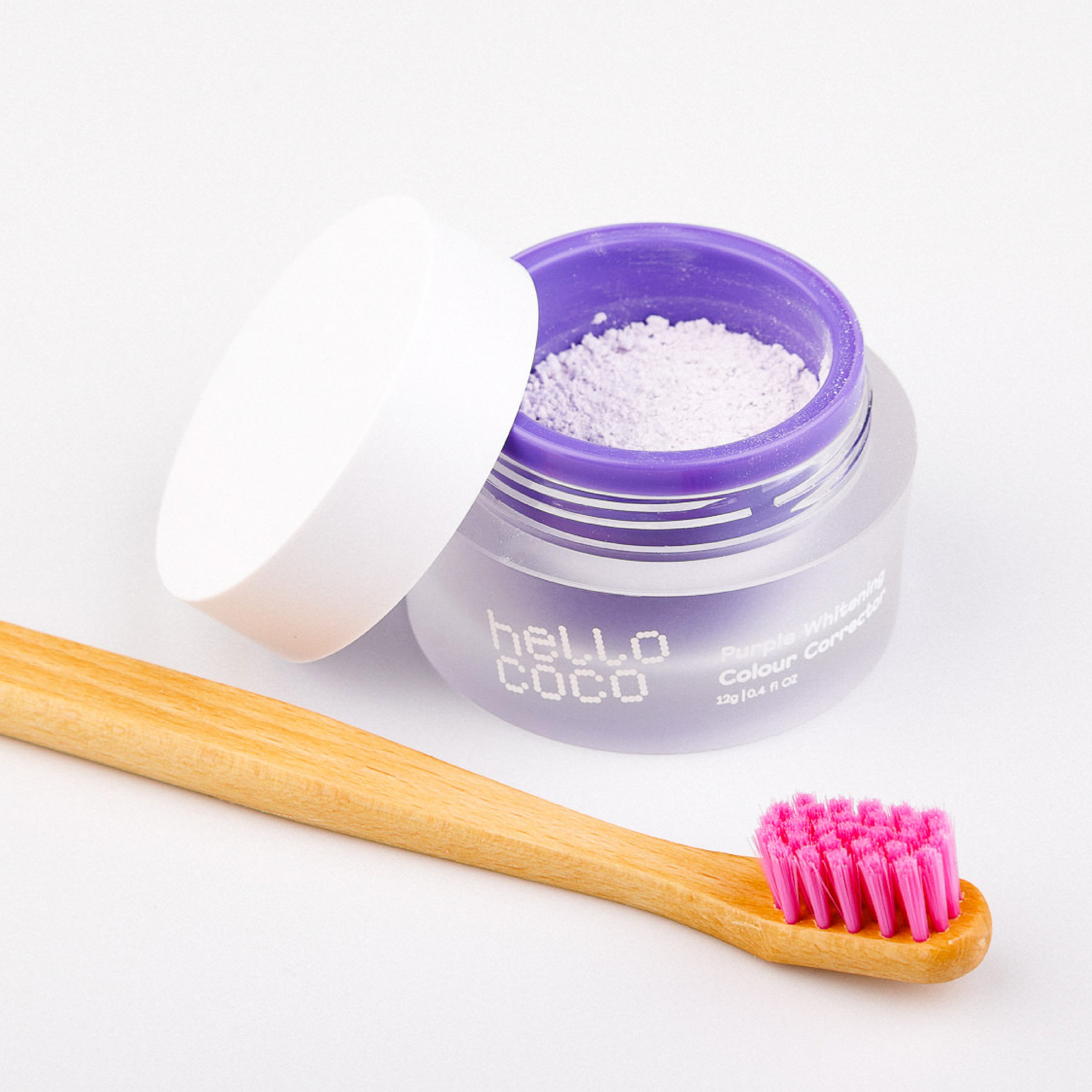 Hello Coco Purple Whitening Colour Corrector zubný púder 12 g