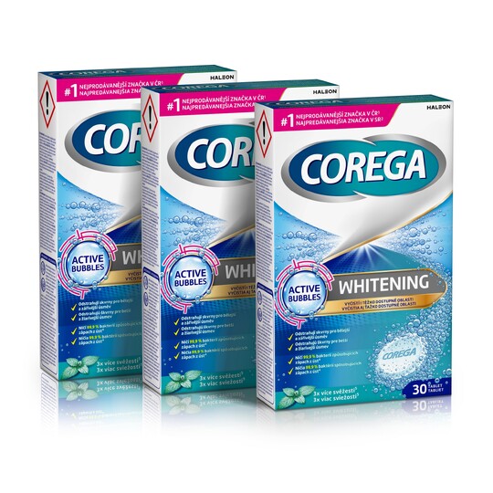 Corega Tabs Whitening čistiace tablety 3x30 ks
