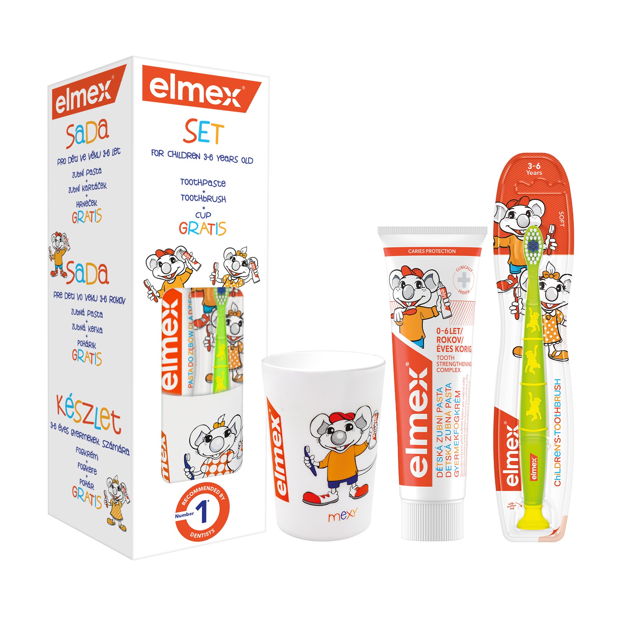 Elmex Kids zubná pasta 50 ml+zubná kefka+kelímok