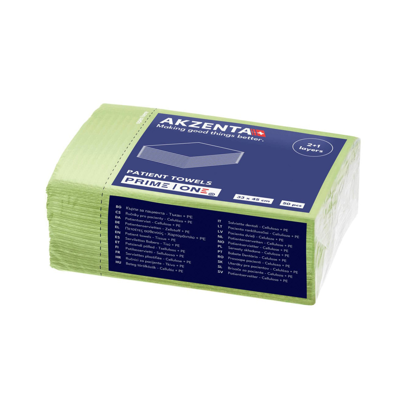 Akzenta Prime One 3-Ply Fresh Green jednorazový podbradník 50 ks