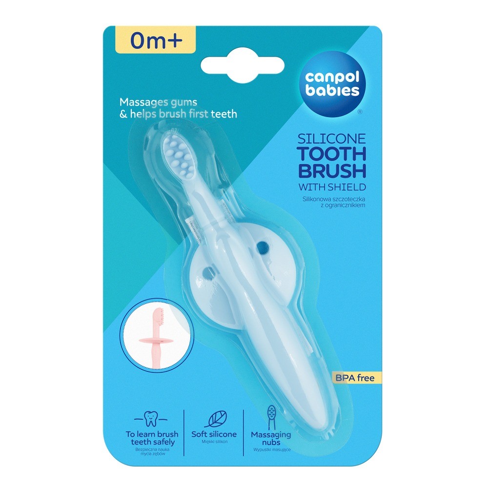 Canpol babies silikónová zubná kefka so štítkom - modrá