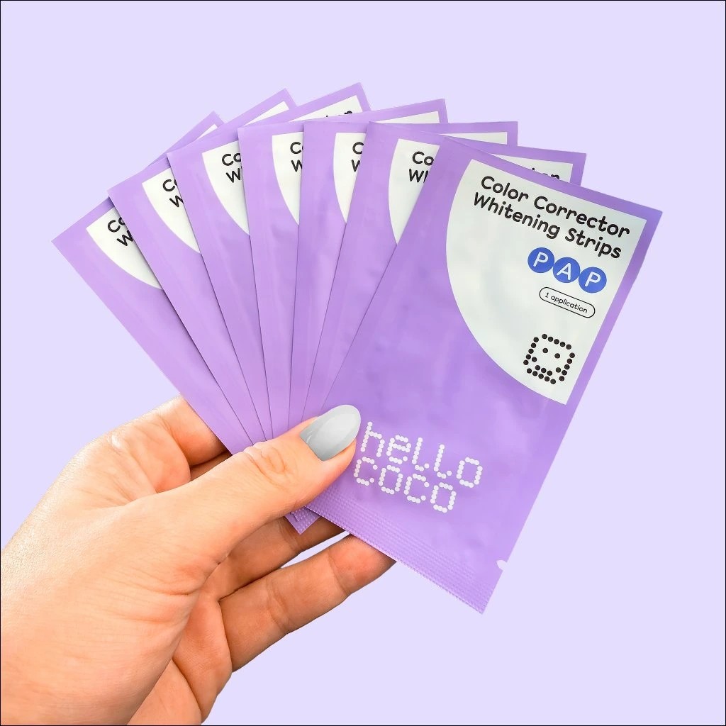 Hello Coco PAP bieliace pásky na zuby s korektorom farieb 7×2 ks