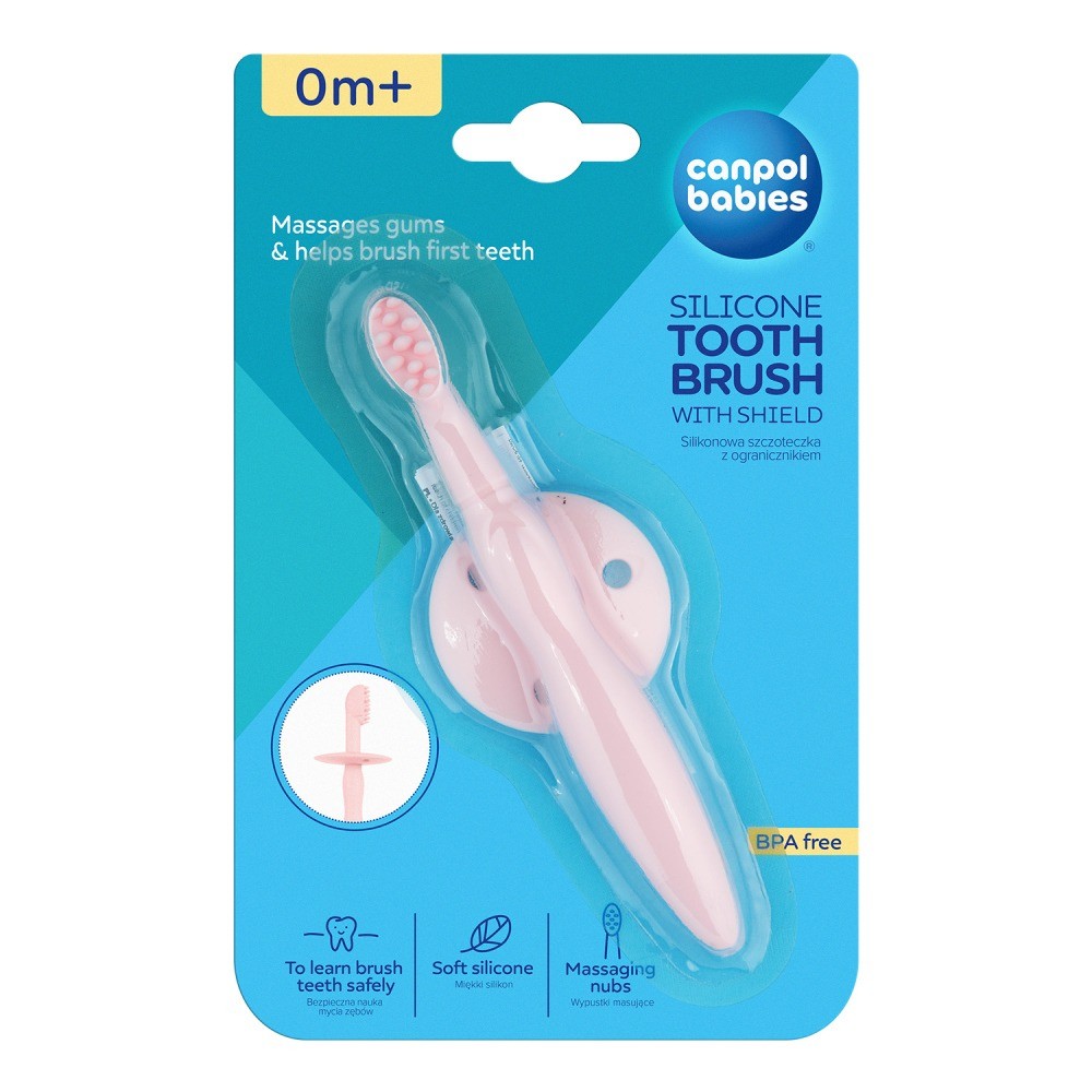 Canpol babies silikónová zubná kefka so štítkom - ružová