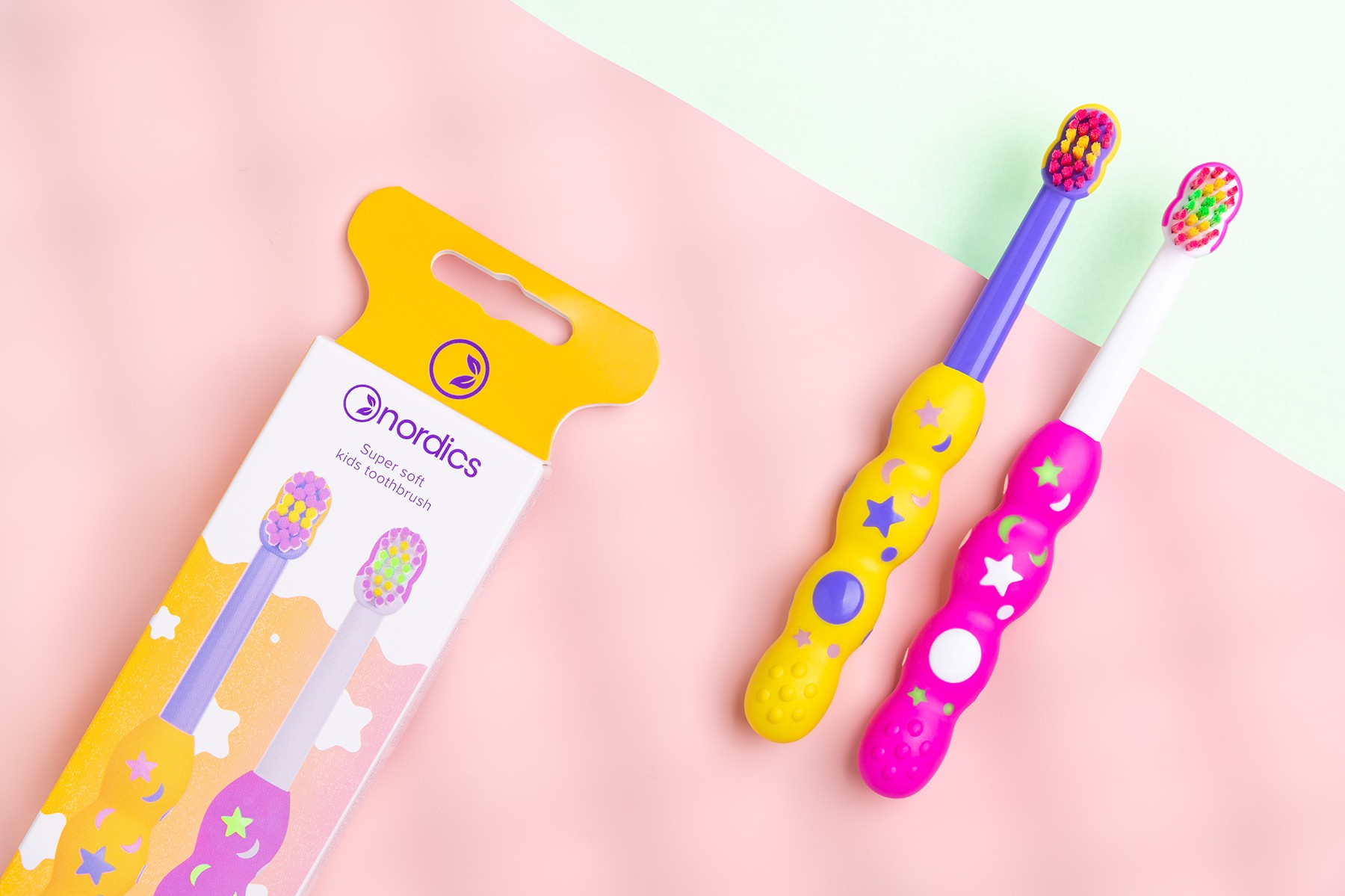 Nordics Premium Baby Soft 4080 Yellow&Pink detská zubná kefka