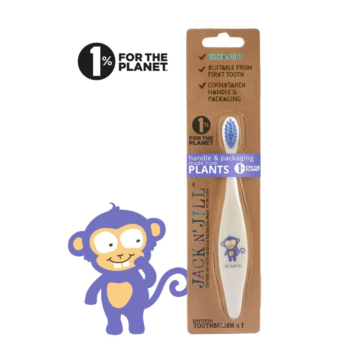 Jack N' Jill Bio s opičkou detská zubná kefka