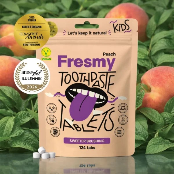 Fresmy Kids Peach detská zubná pasta v tabletách 124 ks