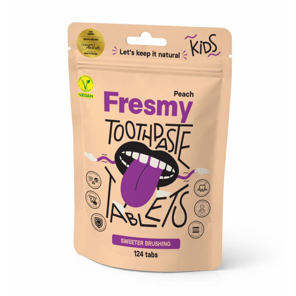 Fresmy Kids Peach detská zubná pasta v tabletách 124 ks