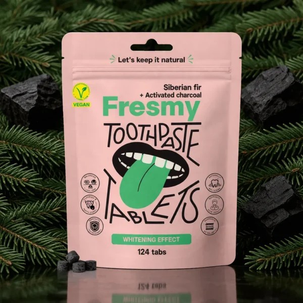 Fresmy Siberian Fir & Activated Charcoal zubná pasta v tabletách 124 ks