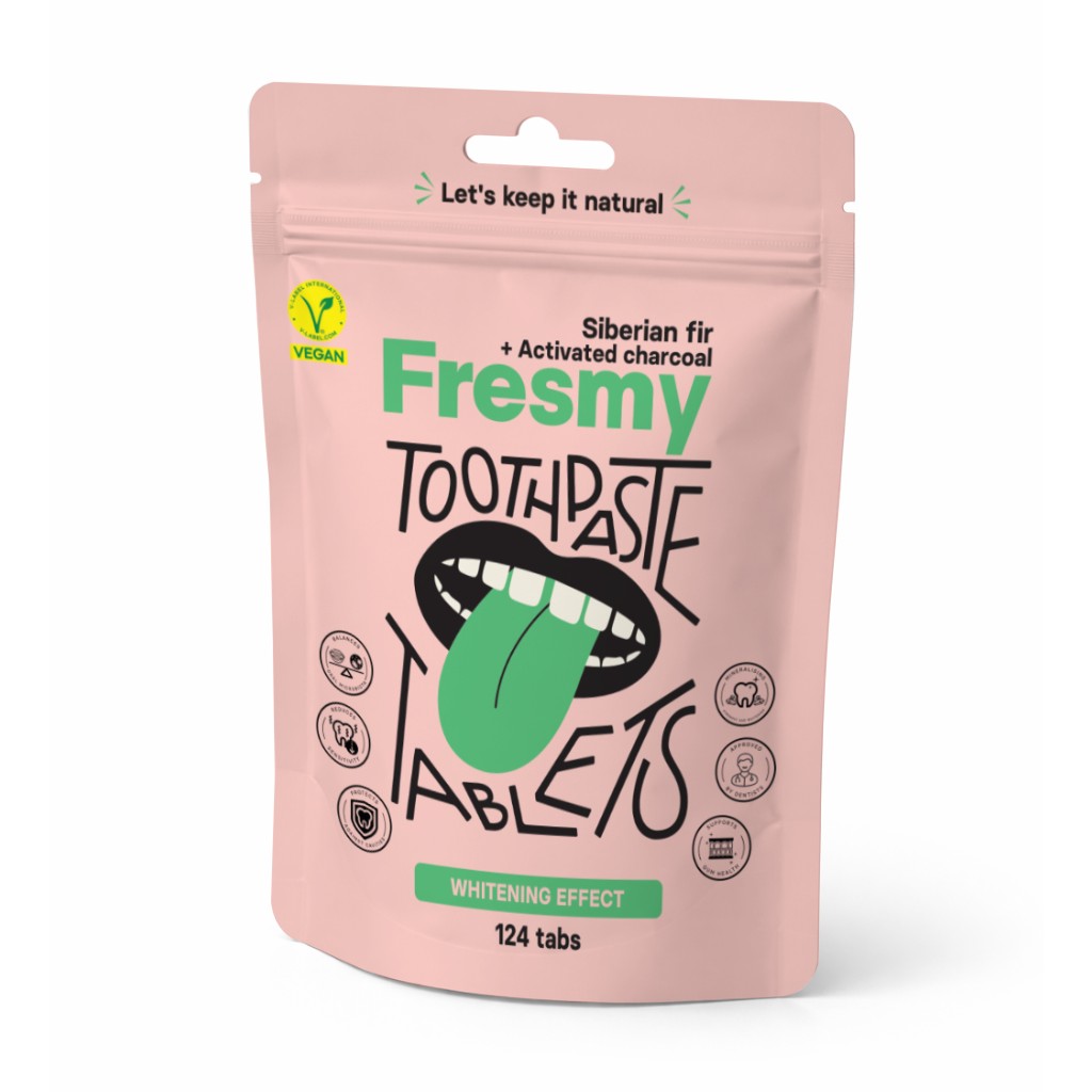 Fresmy Siberian Fir & Activated Charcoal zubná pasta v tabletách 124 ks