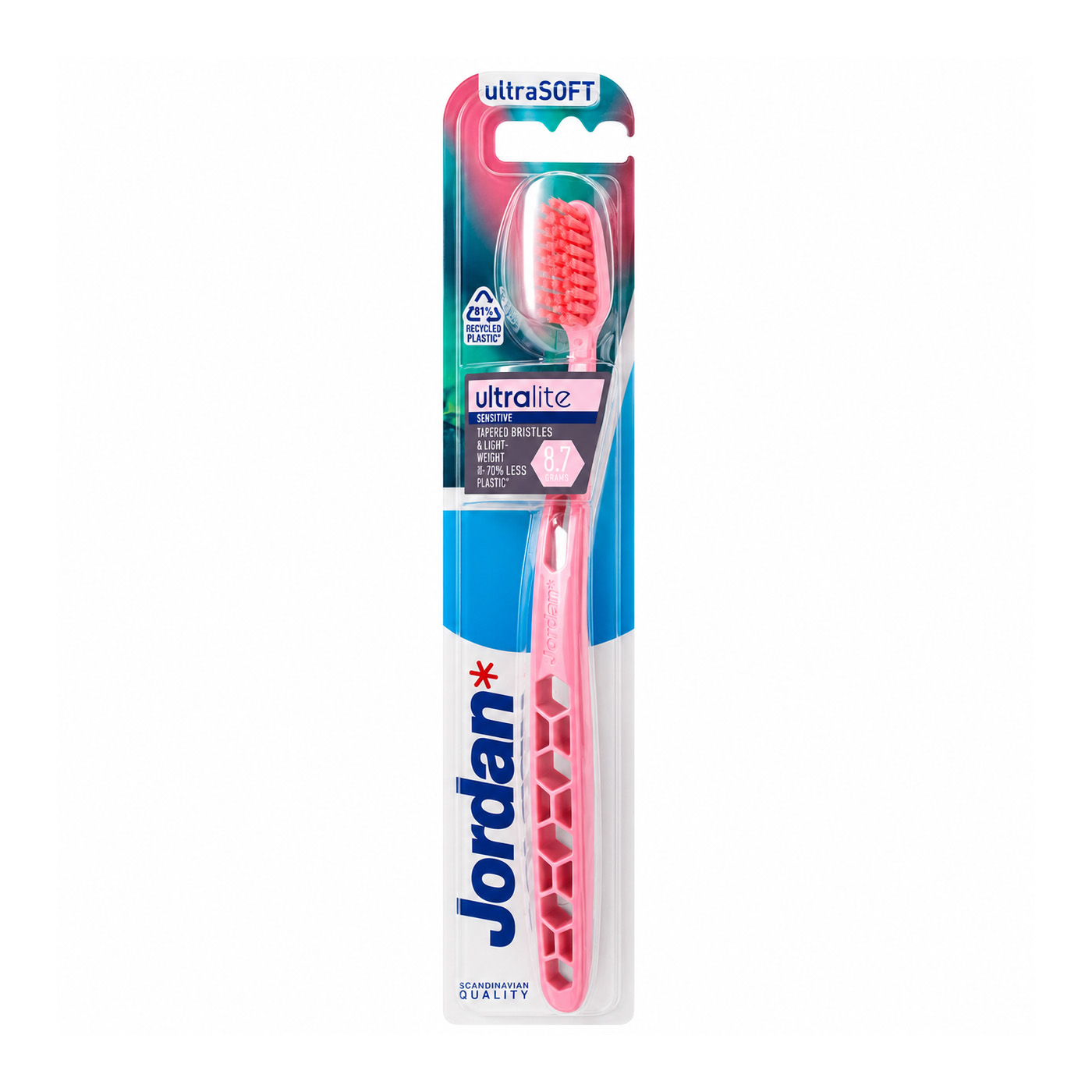 Jordan Ultralite Sensitive Ultrasoft zubná kefka 1 ks - Jordan Ultralite Sensitive ružová zubná kefka v blistri