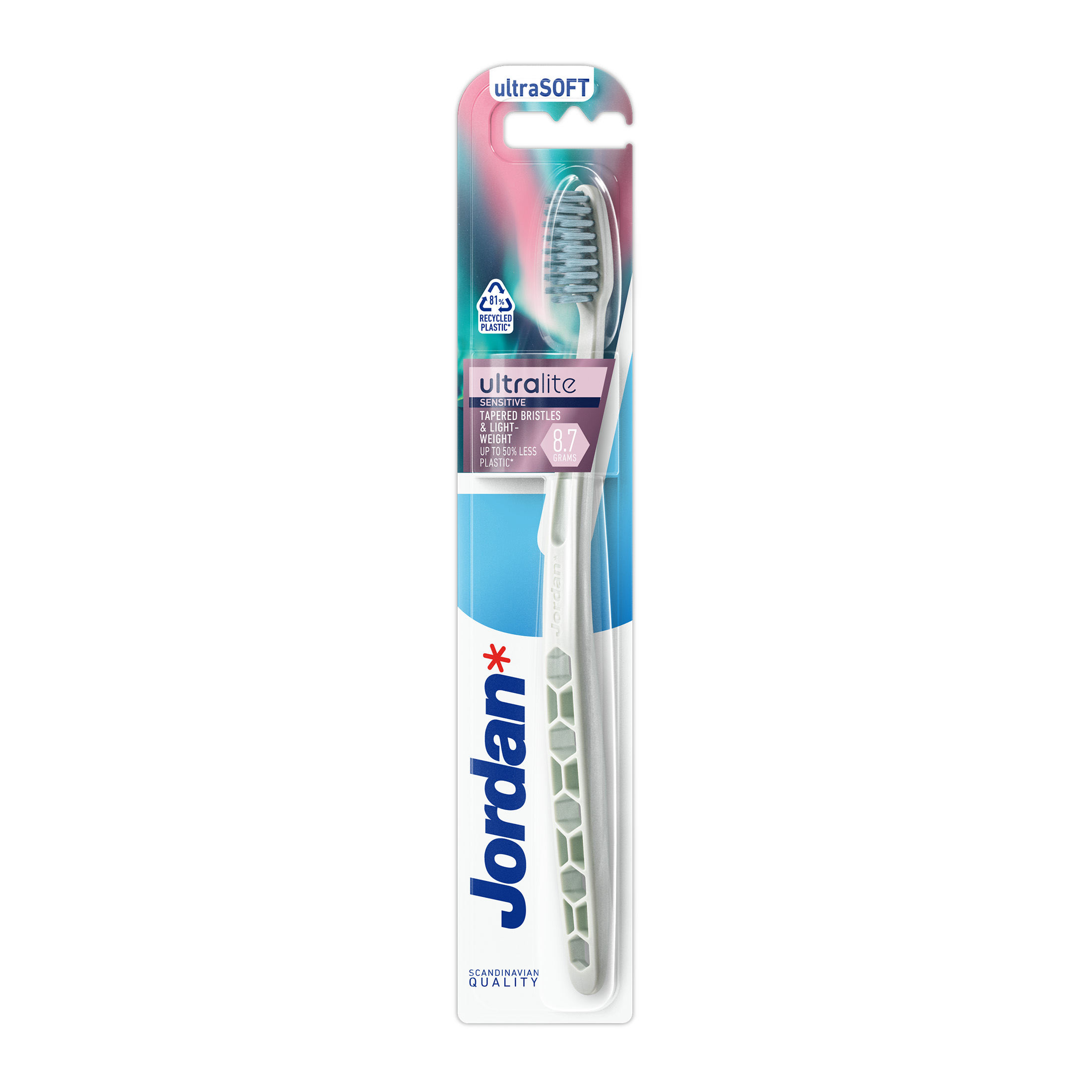Jordan Ultralite Sensitive Ultrasoft zubná kefka 1 ks - Jordan Ultralite Sensitive zelená zubná kefka v blistri