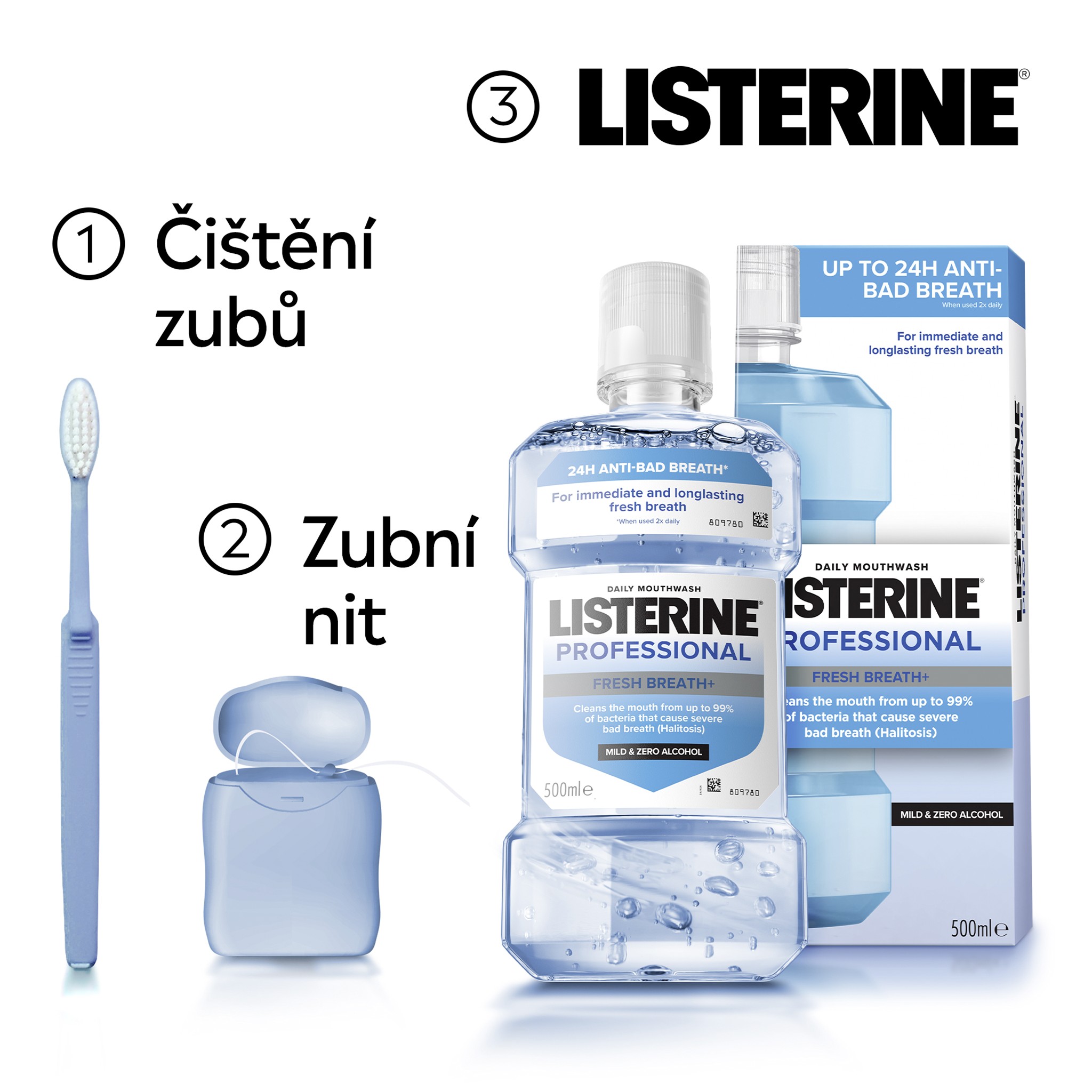 Listerine Professional Fresh Breath+ ústna voda 500 ml