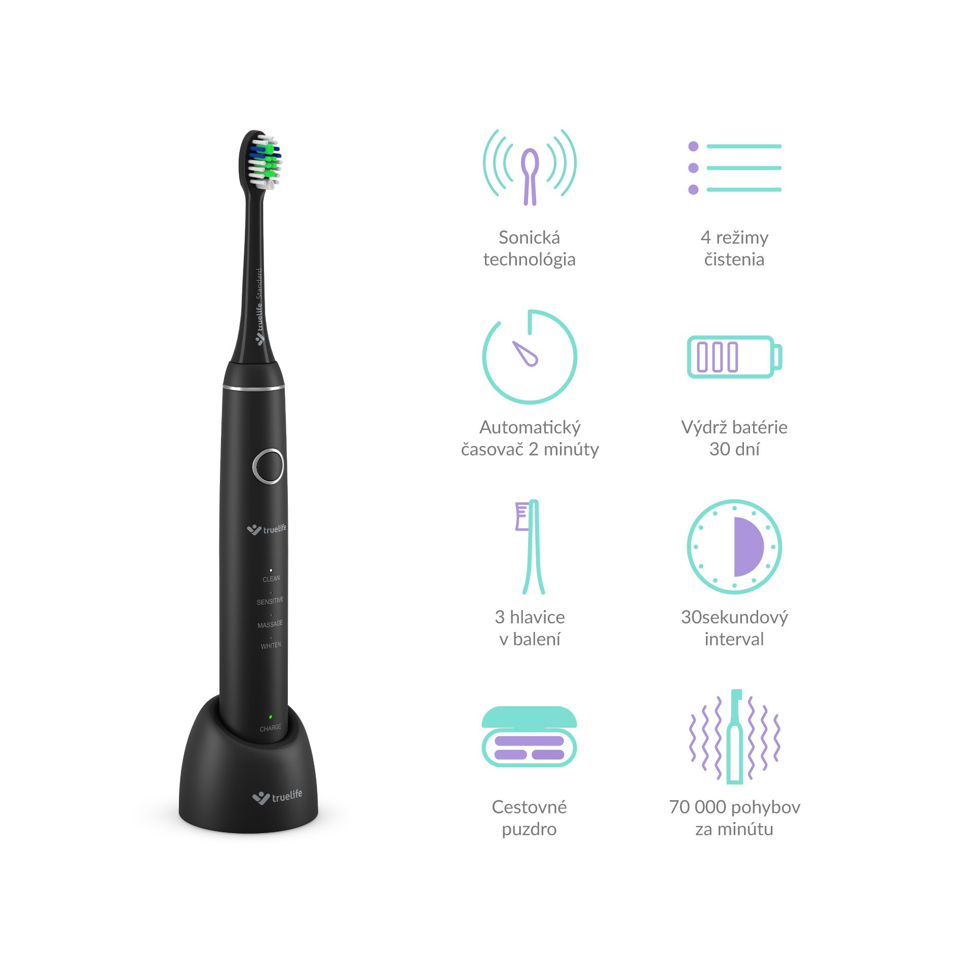 TrueLife SonicBrush Compact Black sonická kefka - ROZBALENÝ TOVAR