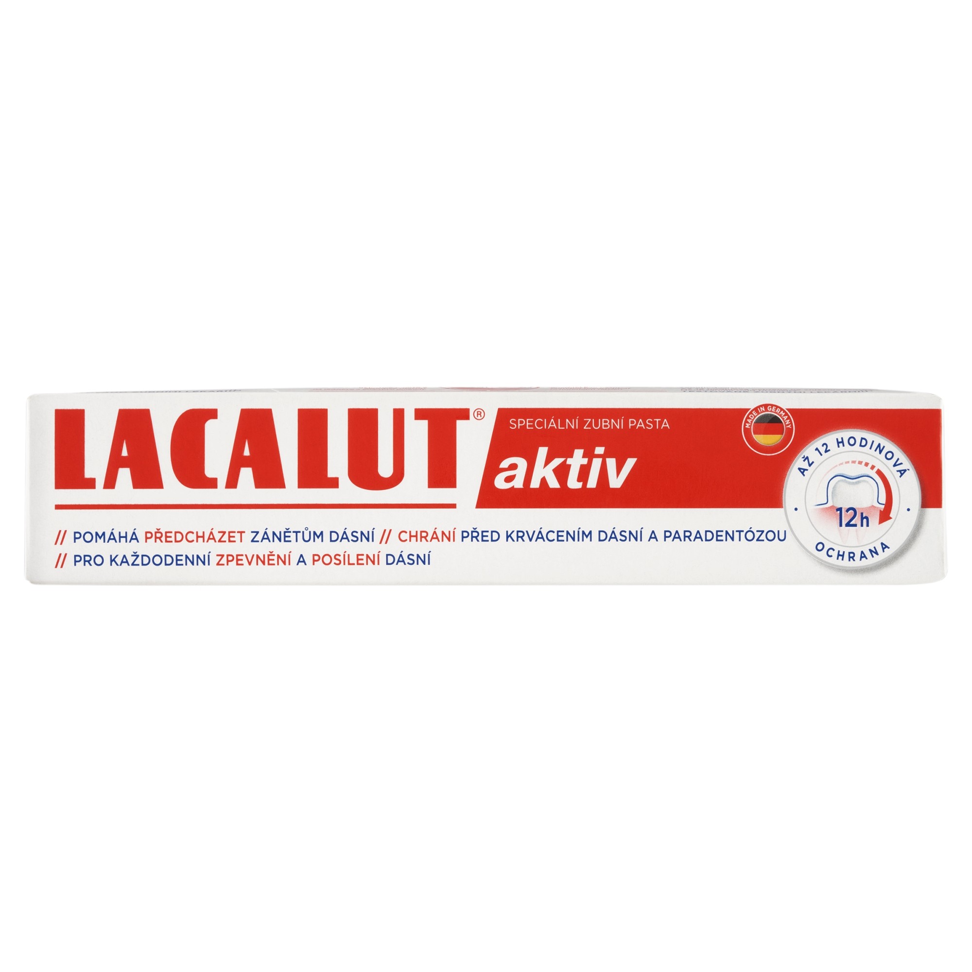 Lacalut Aktiv zubná pasta 75 ml - Lacalut Aktiv zubná pasta krabička čelný pohľad