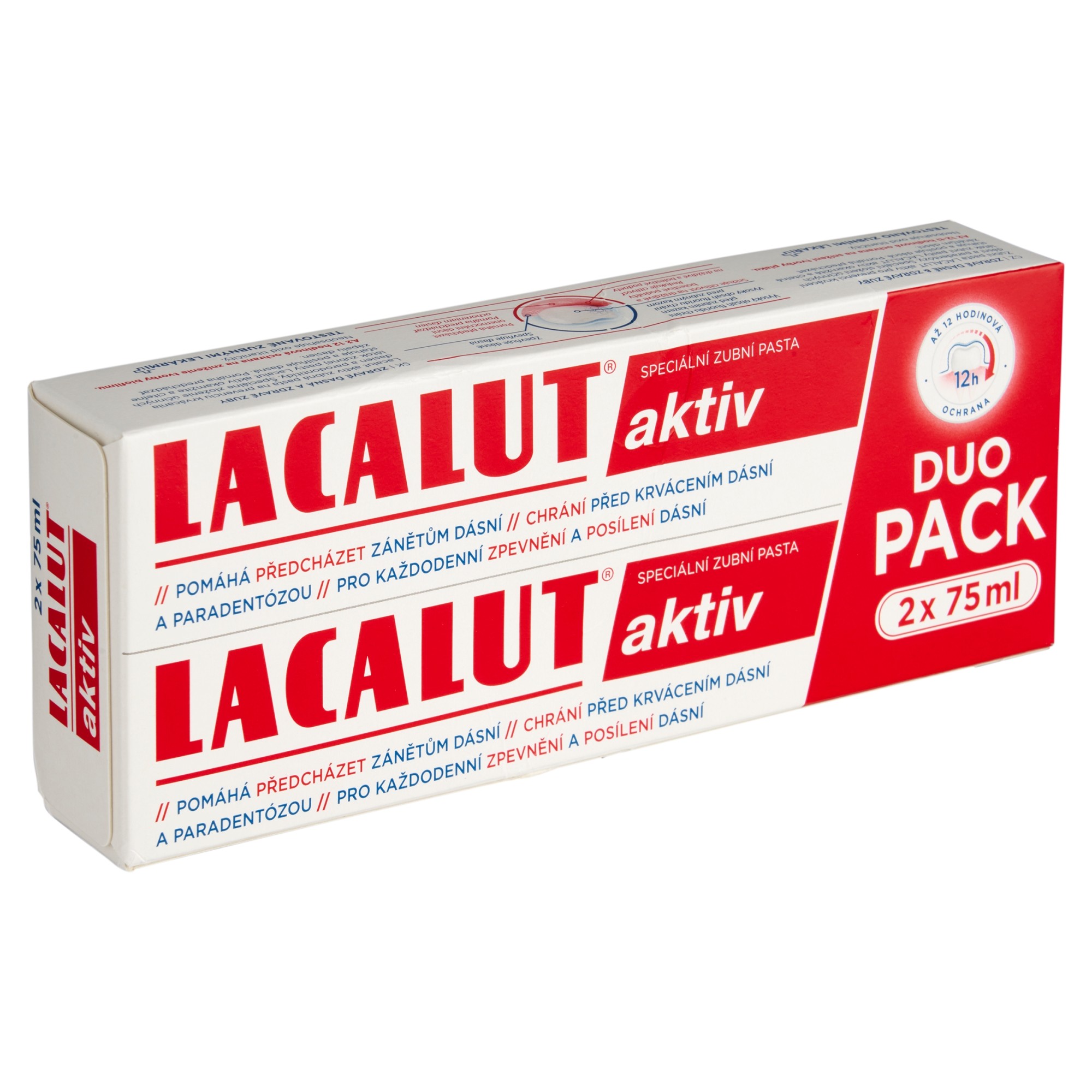 Lacalut Aktiv zubná pasta 2x75 ml - Lacalut Aktiv Duo Pack dve krabičky šikmý pohľad