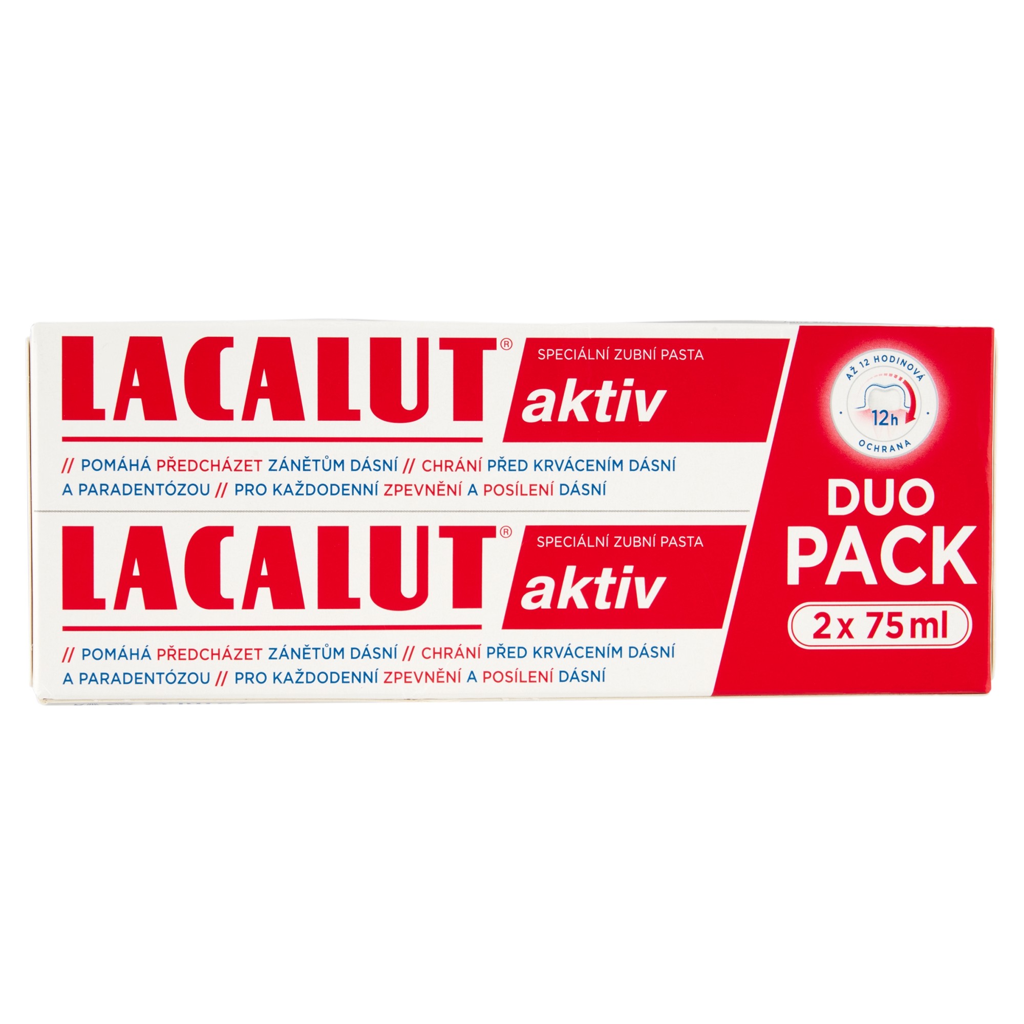 Lacalut Aktiv zubná pasta 2x75 ml - Lacalut Aktiv Duo Pack dve krabičky s tubami čelný pohľad