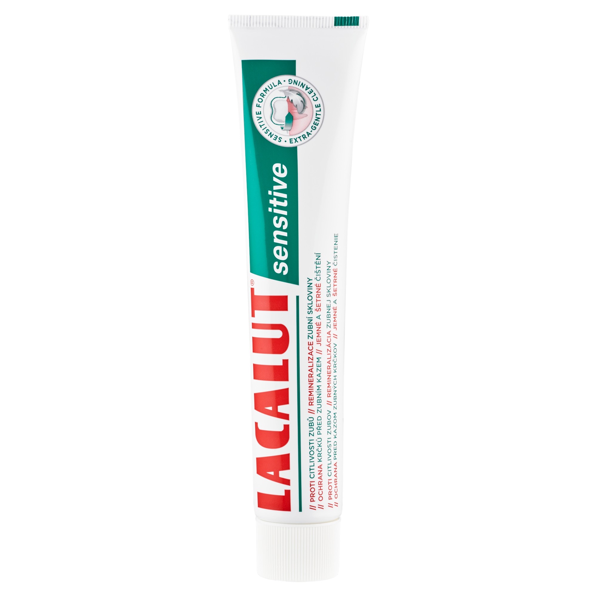 Lacalut Sensitive zubná pasta 75 ml - Lacalut Sensitive zubná pasta tuba biela tyrkysová
