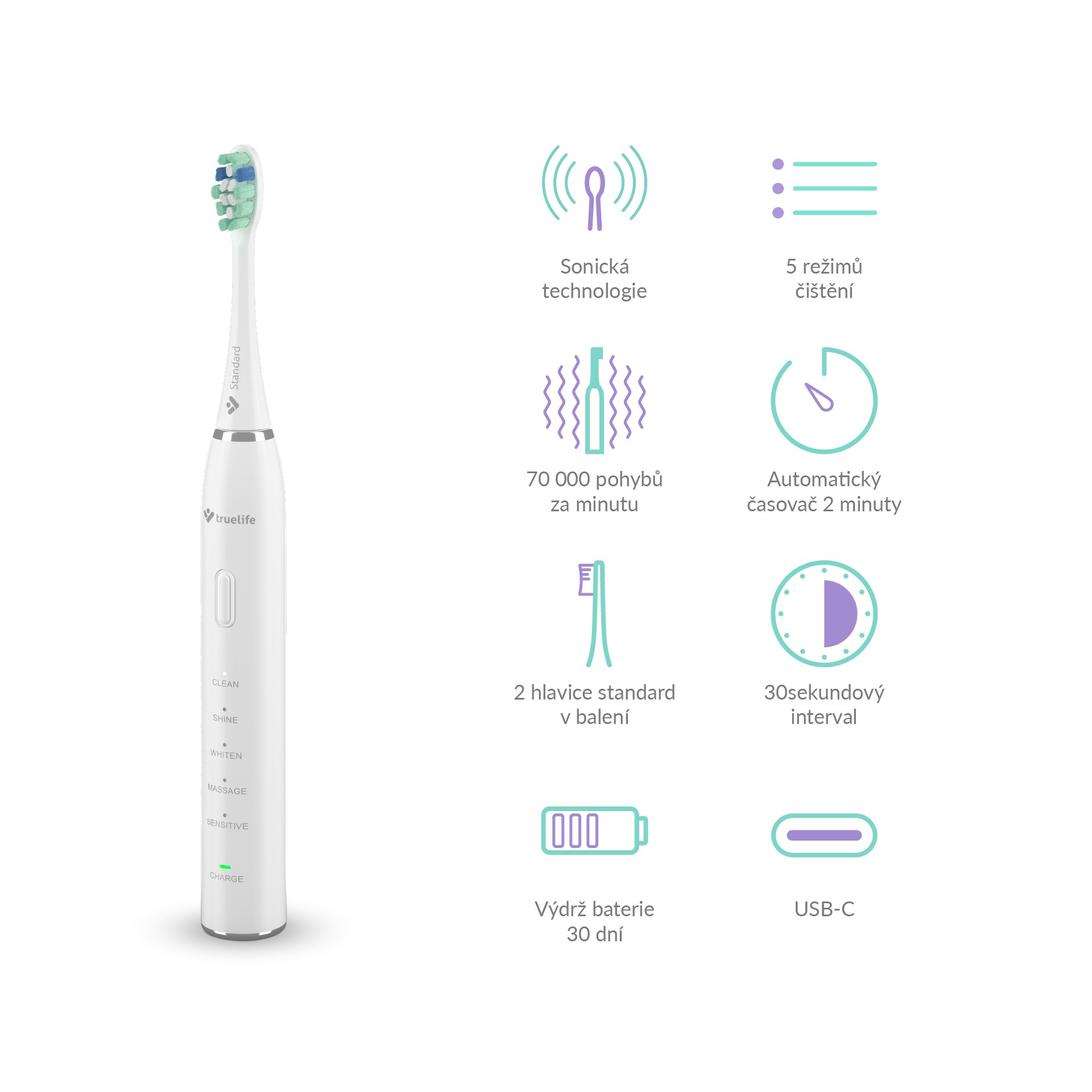 TrueLife SonicBrush Clean30 White sonická kefka - ROZBALENÝ TOVAR