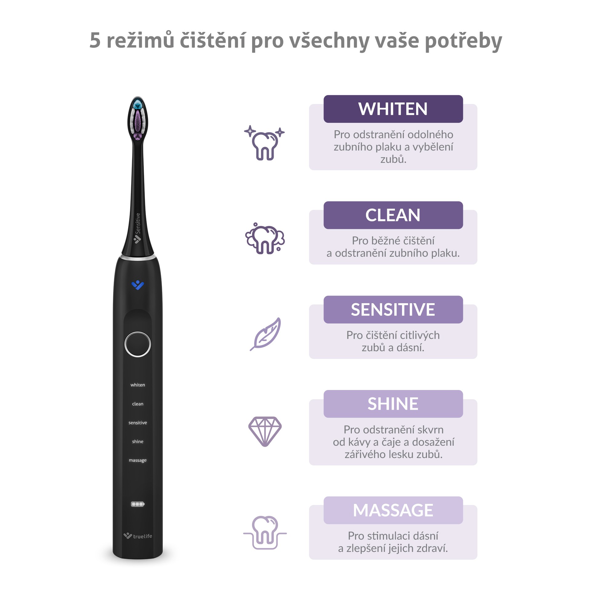 TrueLife SonicBrush Clean70 UV Black sonická kefka - ROZBALENÝ TOVAR