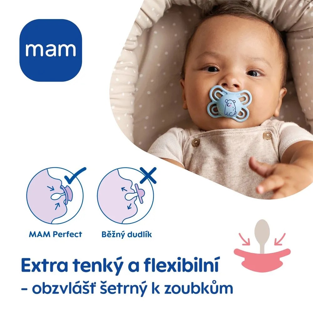 Mam Perfect 0+ silikónový cumlík 2 ks - šedý a béžový