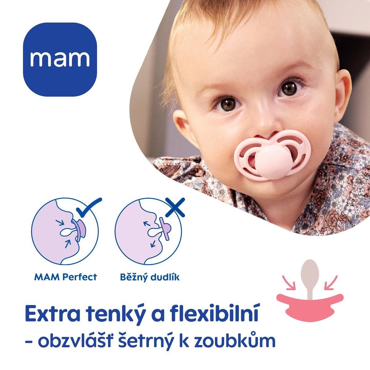 Mam Perfect 6+ silikónový cumlík ružový a oranžový 2 ks