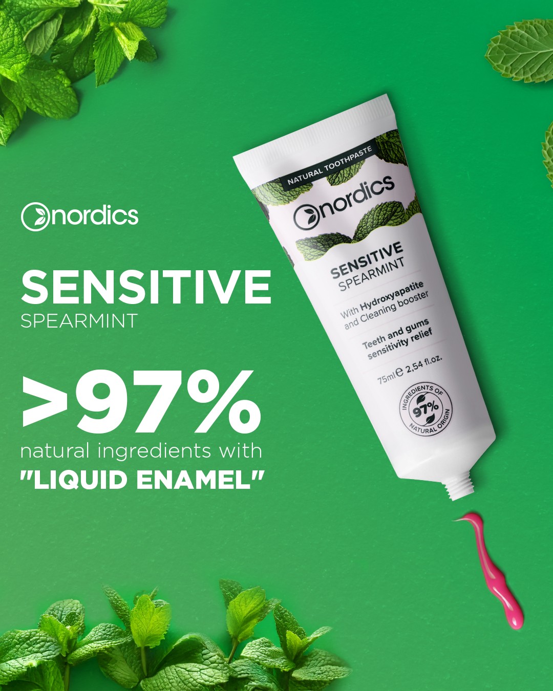 Nordics Sensitive Spearmint zubná pasta 75 ml
