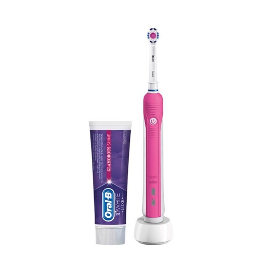 Braun Oral-B PRO 750 3D White PINK + zubná pasta Glamorous Shine