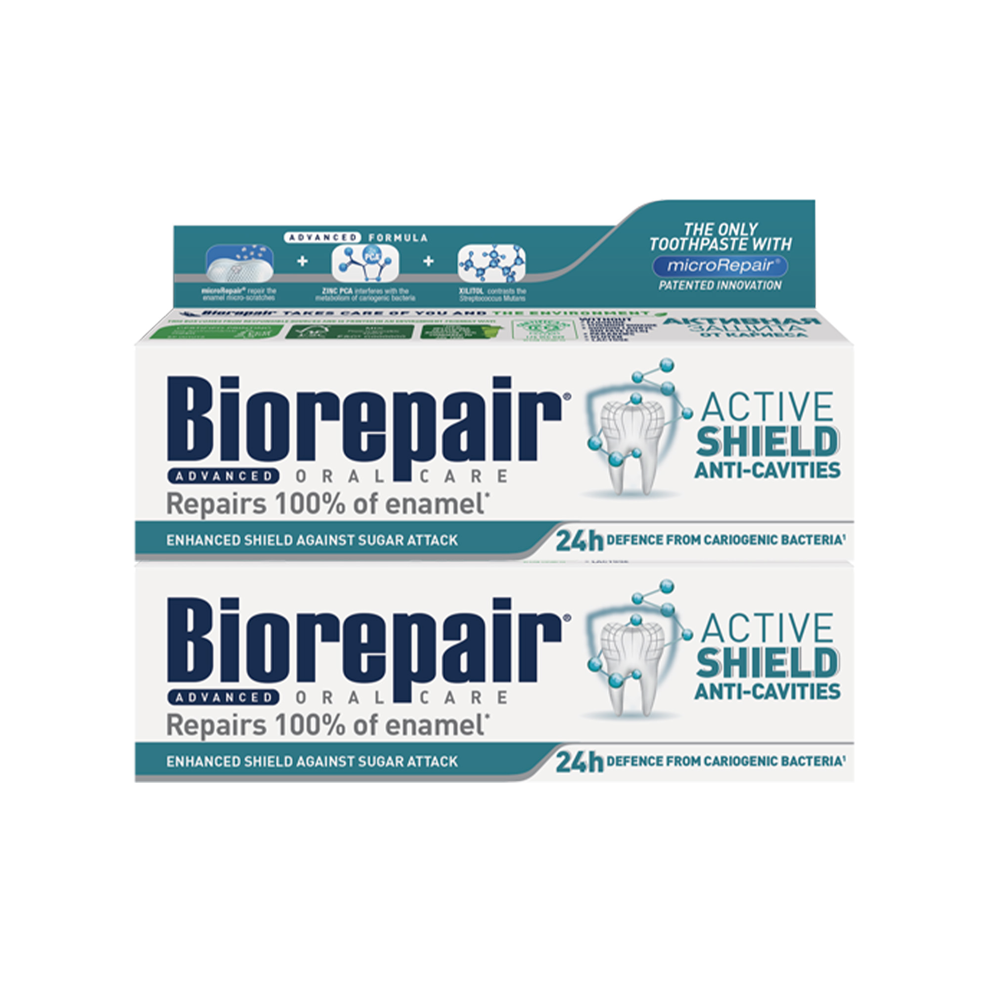 BioRepair Advanced Active Shield zubná pasta 2x75 ml - Nazuby.eu